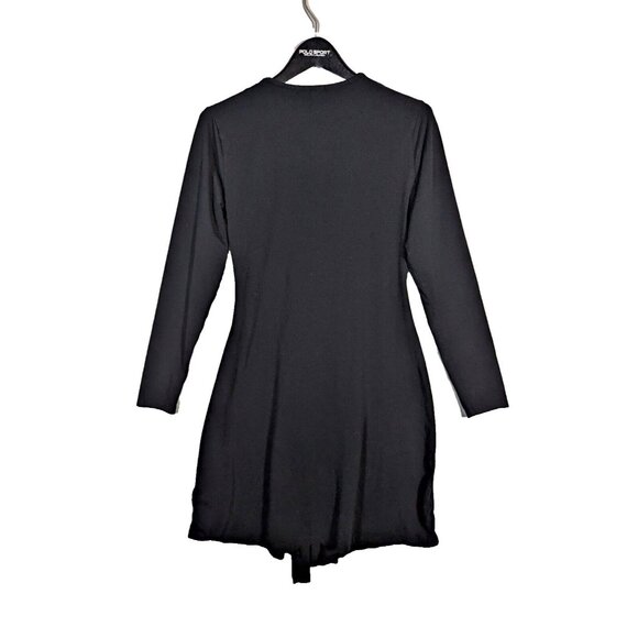 Mod-O-Doc Long Sleeve Wrap Dress Women's M Tie Front Stretch Knee Length - Black - Picture 2 of 8